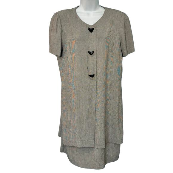 Vintage 80s Gray Black Houndstooth Boomerang Button Blouson Dress size 12 - Picture 2 of 12